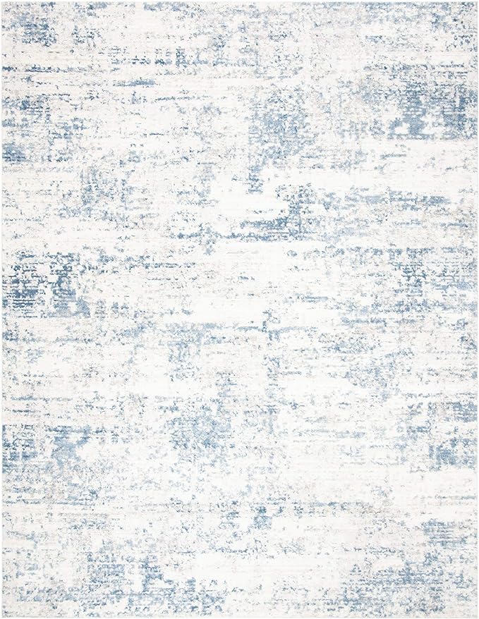SAFAVIEH Amelia Collection Area Rug - 9' x 12', Ivory & Blue, Modern Abstract Design, Non-Shedding & Easy Care, Ideal for High Traffic Areas in Living Room, Bedroom (ALA700A)