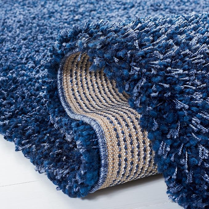 SAFAVIEH Santa Monica Shag Collection 4' x 6' Navy SGN725 Solid Non-Shedding Living Room Bedroom Dining Room Entryway Plush 2-inch Thick Area Rug