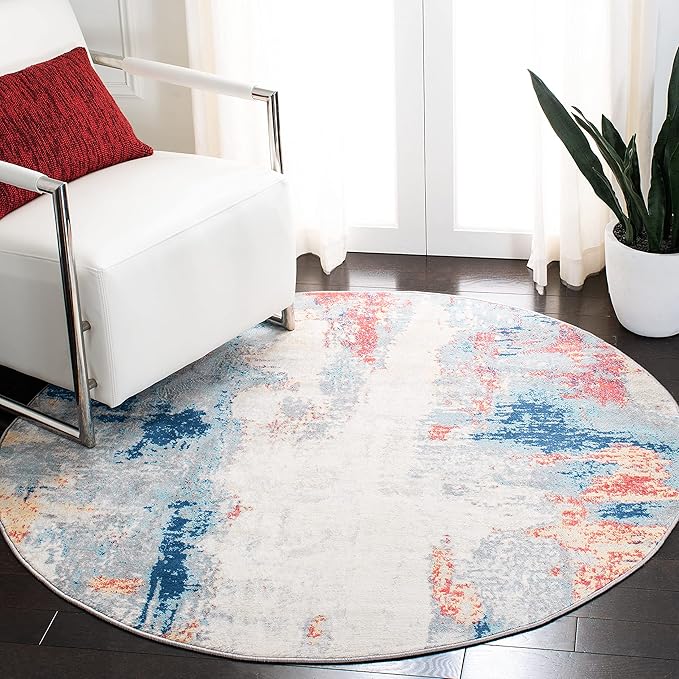 SAFAVIEH Jasper Collection 11' Round Grey / Red JSP101C Modern Abstract Non-Shedding Dining Room Entryway Foyer Living Room Bedroom Area Rug