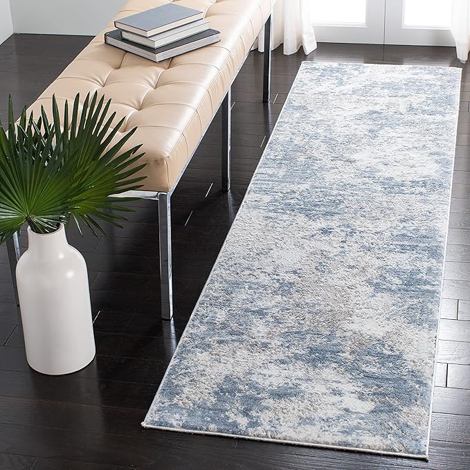 SAFAVIEH Amelia Collection Runner Rug - 2'2" x 22', Grey & Blue, Modern Abstract Design, Non-Shedding & Easy Care, Ideal for High Traffic Areas in Living Room, Bedroom (ALA705F)