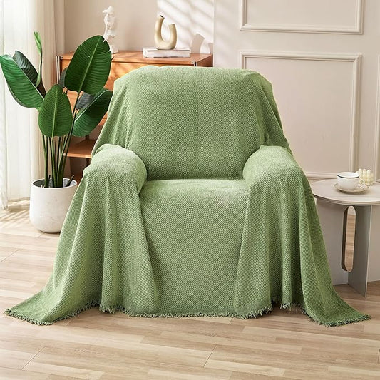 HAOMAIJIA Chenille Couch Cover Sofa Covers for 1 Cushion Couch Washable sectional Couch Covers for Dogs pet Furniture Protector Couch Cover Blanket for Living Room (sage Green, 71"x91")