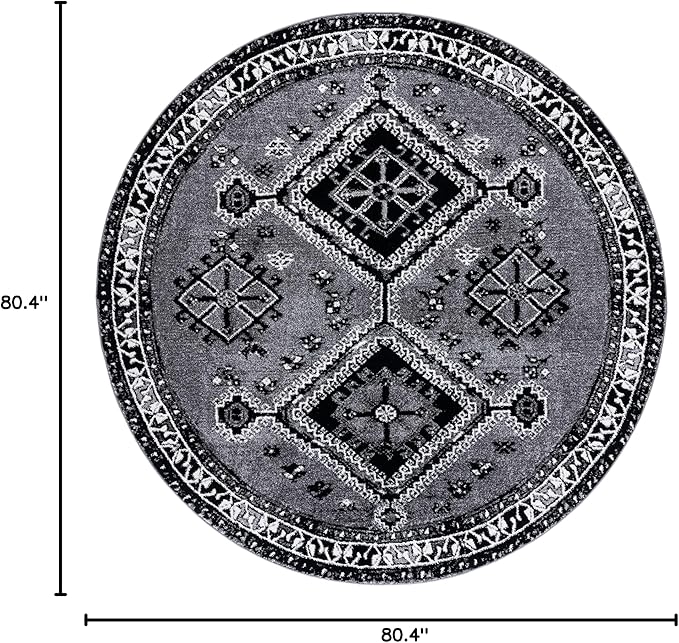 SAFAVIEH Vintage Hamadan Collection 6'7" Round Grey/Black VTH293F Oriental Distressed Non-Shedding Entryway Foyer Living Room Bedroom Kitchen Area Rug