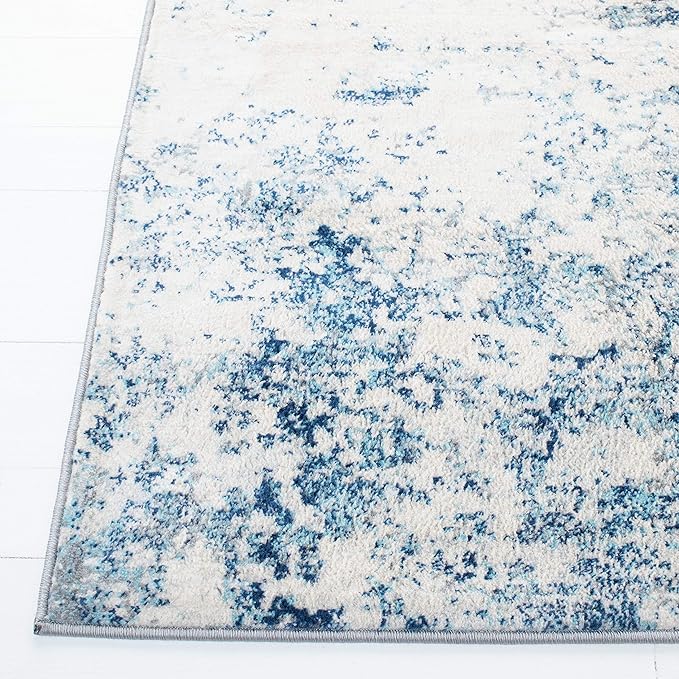 SAFAVIEH Brentwood Collection 6' x 9' Ivory / Navy BNT822B Modern Abstract Non-Shedding Living Room Bedroom Dining Home Office Area Rug