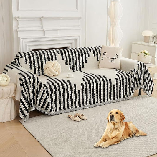 HAOMAIJIA Boho Sofa Covers Couch Covers for 3 Cushion Couch Sofa Pet Friendly Soft Thick Couch Cover for Dogs Washable Sectional Couch Covers L Shape Furniture Protector (Black, 91"x150")