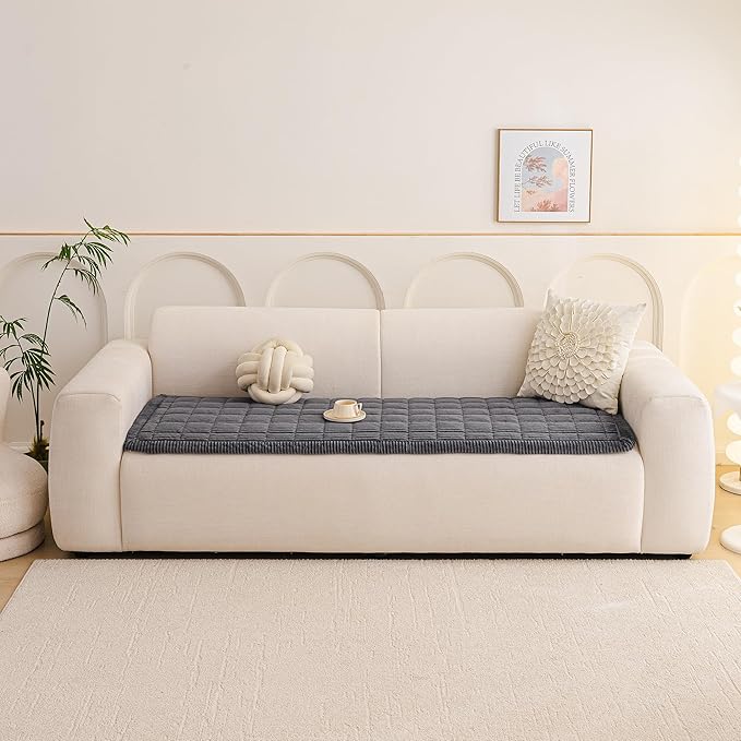 MEETSKY Couch Cover for 2 Cushion Couch, Non-Slip Grey Sofa Covers for Dog Washable Sofa Protector Pet Friendly Dog Mats for Couches Soft Furniture Covers, 27.6" x 70.9", Dark Grey