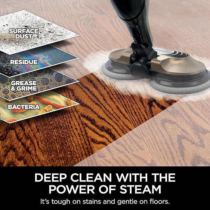 Shark S7001 Mop, Scrub & Sanitize at The Same Time, Designed for Hard Floors, with 4 Dirt Grip Soft Scrub Washable Pads, 3 Steam Modes & LED Headlights, Gold