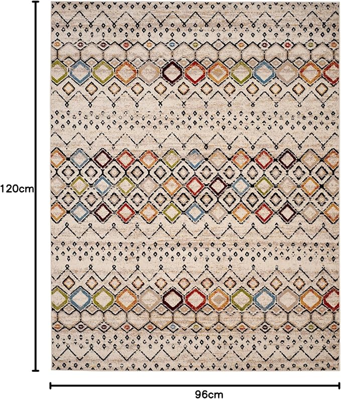 SAFAVIEH Amsterdam Collection Area Rug - 8' x 10', Ivory & Multi, Moroccan Boho Design, Non-Shedding & Easy Care, Ideal for High Traffic Areas in Living Room, Bedroom (AMS108K)
