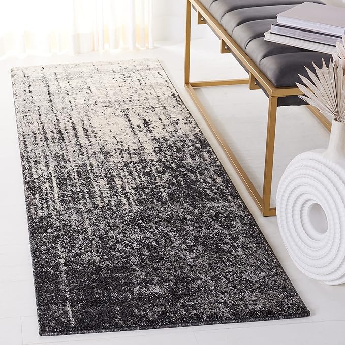SAFAVIEH Retro Collection Runner Rug - 2'3" x 8', Black & Light Grey, Modern Abstract Design, Non-Shedding & Easy Care, Ideal for High Traffic Areas in Living Room, Bedroom (RET2770-9079)