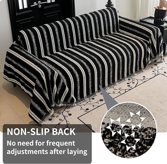 HAOMAIJIA Non Slip Couch Cover Sofa Covers for 3 Cushion Couch Washable sectional Couch Covers for Dogs pet Furniture Protector Couch Cover Blanket for Living Room (TM-Black, 71"x134")