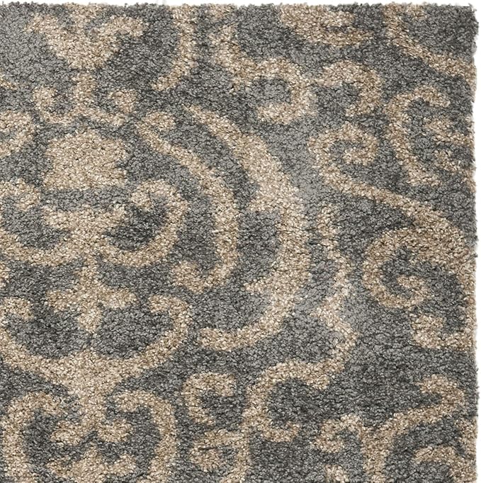 SAFAVIEH Florida Shag Collection Accent Rug - 3'3" x 5'3", Grey & Beige, Damask, Non-Shedding & Easy Care, 1.2-inch Thick Ideal for High Traffic Areas in Foyer, Living Room, Bedroom (SG462-8013)