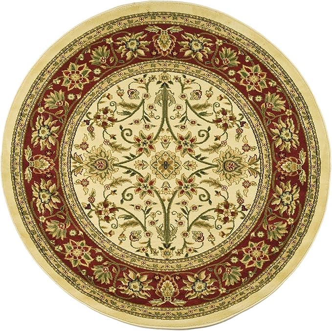 SAFAVIEH Lyndhurst Collection Area Rug - 5'3" Round, Ivory & Red, Traditional Oriental Design, Non-Shedding & Easy Care, Ideal for High Traffic Areas in Living Room, Bedroom (LNH212K)