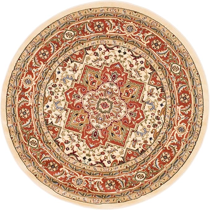 SAFAVIEH Lyndhurst Collection 5'3" Round Ivory / Rust LNH330R Traditional Oriental Non-Shedding Dining Room Entryway Foyer Living Room Bedroom Area Rug