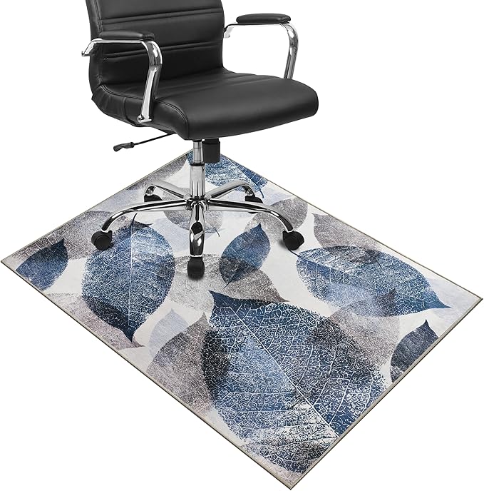 Office Chair Mat for Hardwood Floor & Low-Pile Carpet,36"*48" Highly Premium Quality Protector Floor Mat,Desk Chair Mat - Anti-Slip Chair Rug Mat for Office Home Laminate Floor Blue Leaf