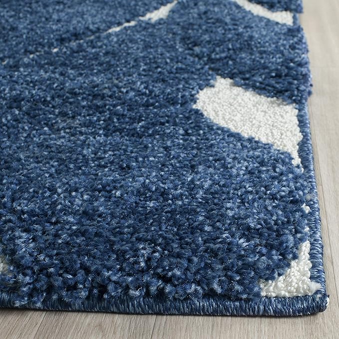 SAFAVIEH Florida Shag Collection Area Rug - 8' Square, Dark Blue & Cream, Scroll Design, Non-Shedding & Easy to Clean, High-Low Plush Pile, Ideal for Living Room, Bedroom, Dining Space (SG455-6511)