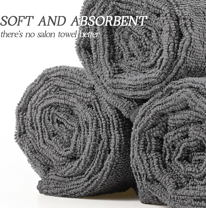 Shimeyao 24 Pack Bleach Proof Towels Microfiber Absorbent Resistant Hair Hand Towels Bulk Quick Dry for Barber Gym Spa Shaving (Grey,Classic)