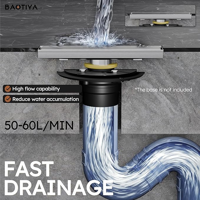 Linear Shower Drain 12 Inch,Modern Rectangle Shower Floor Drain with 2-in-1 Tile Insert Cover, Stainless Steel SUS 304, Linear Drain with Leveling Feet& Hair Strainer