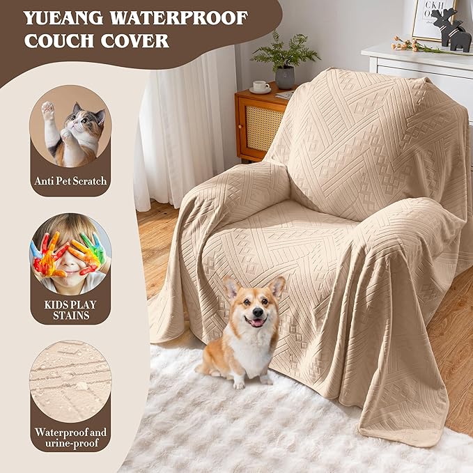 Waterproof Recliner Chair Cover, Anti-Slip Reclining Chair Covers, Pet-Friendly, Washable, Durable and Breathable Couch Covers – Reversible Design for Sofa Protection(71x71in/Khaki)