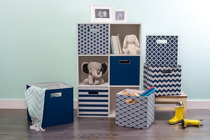 DII Polyester Cube Storage Collection Hard Sided Collapsible, 11x11x11, Nautical Blue