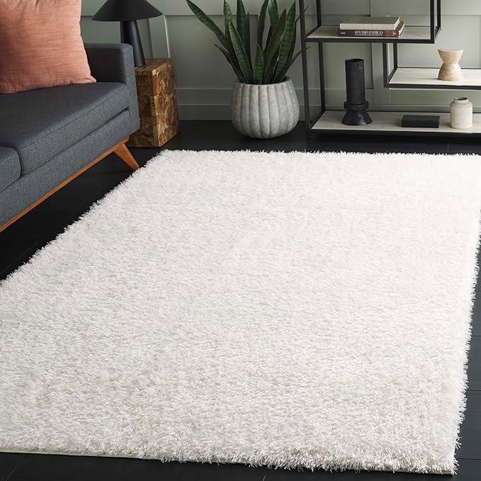SAFAVIEH Lindsay Shag Collection Area Rug - 5'3" x 7'6", Ivory, Solid Design, Plush 1.8-inch Thick, Ideal for High Traffic Areas in Living Room, Bedroom, Dining Room (LNS560A-5)