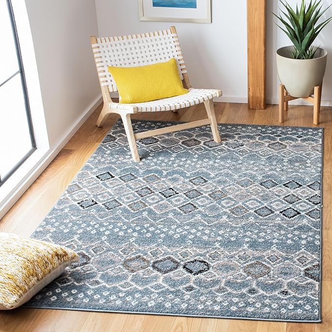 SAFAVIEH Amsterdam Collection Area Rug - 5'1" x 7'6", Blue & Ivory, Moroccan Boho Design, Non-Shedding & Easy Care, Ideal for High Traffic Areas in Living Room, Bedroom (AMS108L)