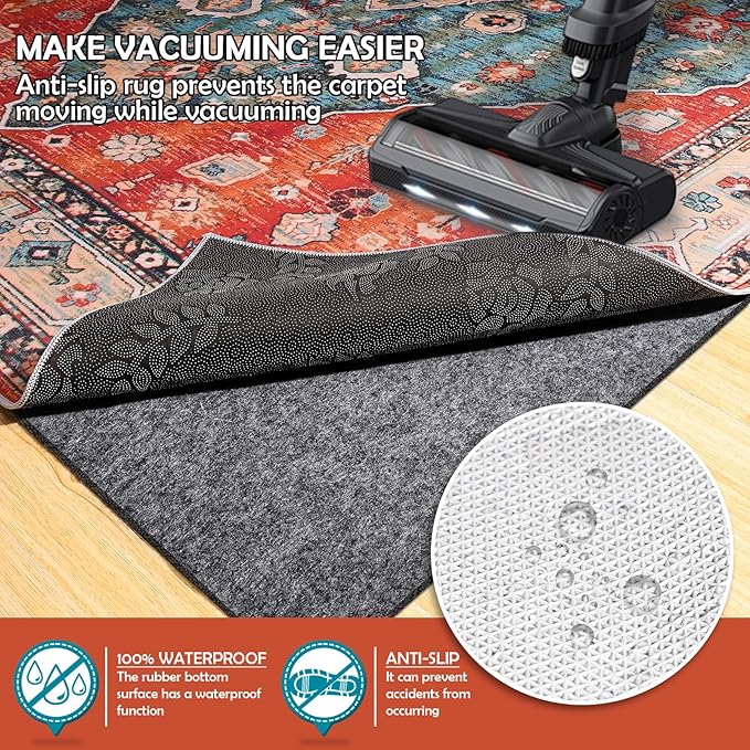 Waterproof Rug Pad, Thick 10x14 Ft Under Area Rug Carpet Pad, Non Slip Rug Pads for All Floors and Hardwood Floors Finishes, Keep Carpets in Place Soft and Prevent Rug from Wrinkling or Buckling