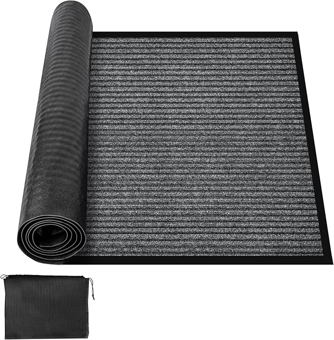 MYFAMIREA Commercial Floor Mat 2' x 4' Extra Large Front Door Industrial Rug Heavy Duty Brush Step Entrance Mat Weather Utility Rug with Non Slip Rubber Backing Low Profile for Entryway, Charcoal Grey