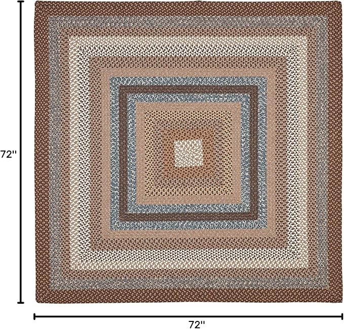SAFAVIEH Washable Rug Outdoor Braided Collection - 6' Square, Brown & Multi, Handmade & Reversible, Non-Shedding & Easy to Clean, Ideal for Patio, Backyard, Mudroom (BRD313A)