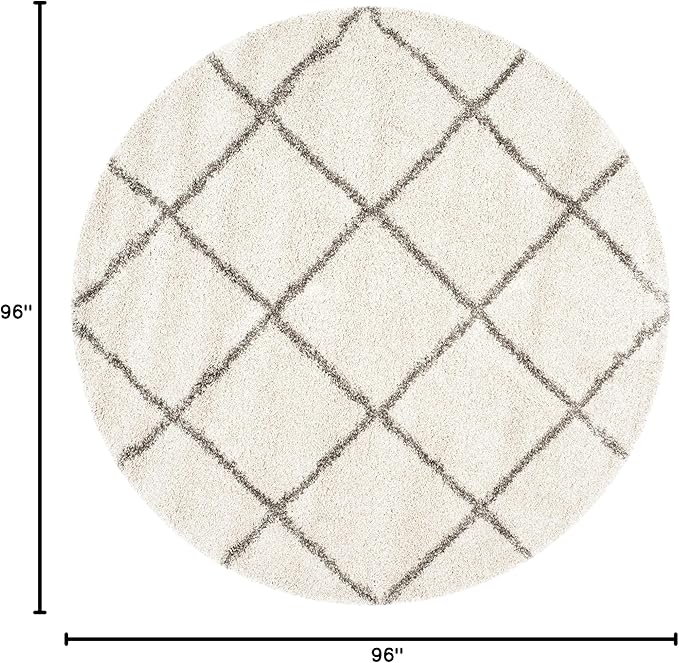 SAFAVIEH Hudson Shag Collection 8' Round Ivory/Grey SGH281A Modern Diamond Trellis Non-Shedding Living Room Bedroom Dining Room Entryway Plush 2-inch Thick Area Rug