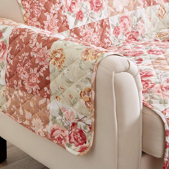 Great Bay Home Reversible Floral Patchwork Furniture Protector - Machine Washable, Scalloped Edge, Stain Resistant, Printed Furniture Cover for Dogs, Kids, and Pets (Loveseat, Burgundy/Taupe)