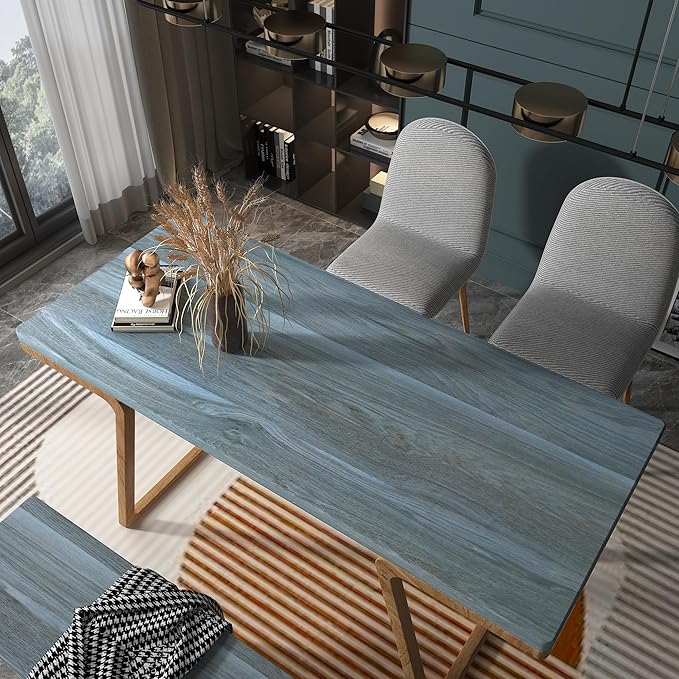 BOMENG Blue Wood Grain Wallpaper Peel and Stick Peacock Contact Paper 48x118inch Extra Wide Wall Paper with Air Guide Slot Design Waterproof for Cabinets Desk Walls Dresser Cover Top Kitchen Cabinet