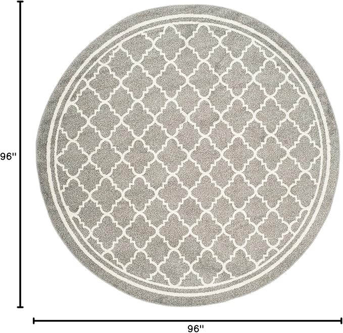 SAFAVIEH Amherst Collection 8' Round Dark Grey/Beige AMT422R Moroccan Trellis Non-Shedding Living Room Bedroom Area Rug