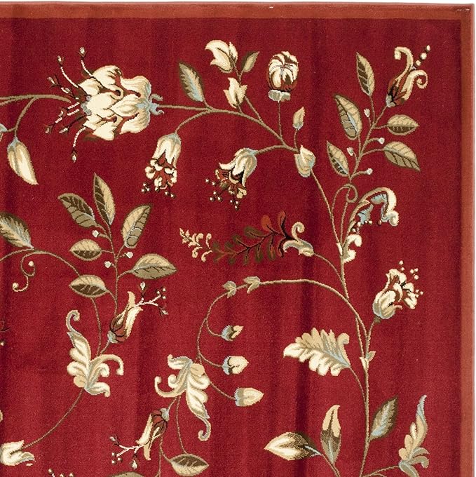 SAFAVIEH Lyndhurst Collection Area Rug - 6'7" Square, Red & Multi, Traditional Floral Design, Non-Shedding & Easy Care, Ideal for High Traffic Areas in Living Room, Bedroom (LNH552-4091)