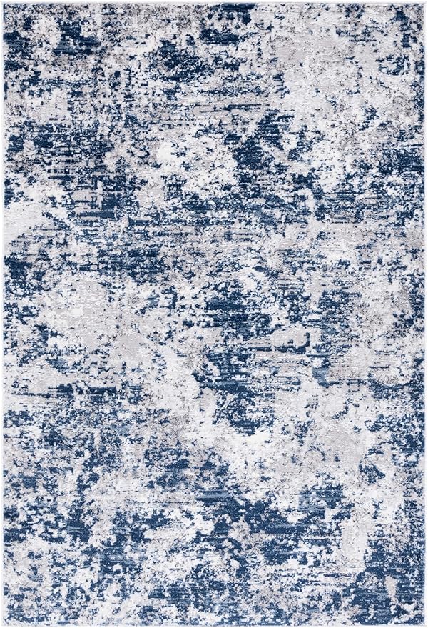 SAFAVIEH Amelia Collection Area Rug - 6' x 9', Ivory & Navy, Modern Abstract Design, Non-Shedding & Easy Care, Ideal for High Traffic Areas in Living Room, Bedroom, Dining (ALA705A-6)