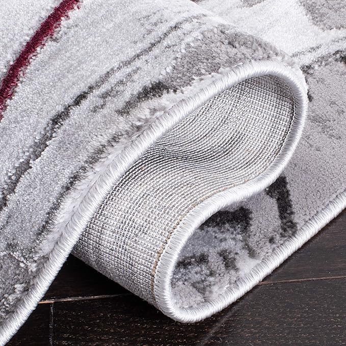 SAFAVIEH Craft Collection Accent Rug - 4' x 6', Grey & Wine, Modern Abstract Marble Pattern Design, Non-Shedding & Easy Care, Ideal for High Traffic Areas in Entryway, Living Room, Bedroom (CFT819S)
