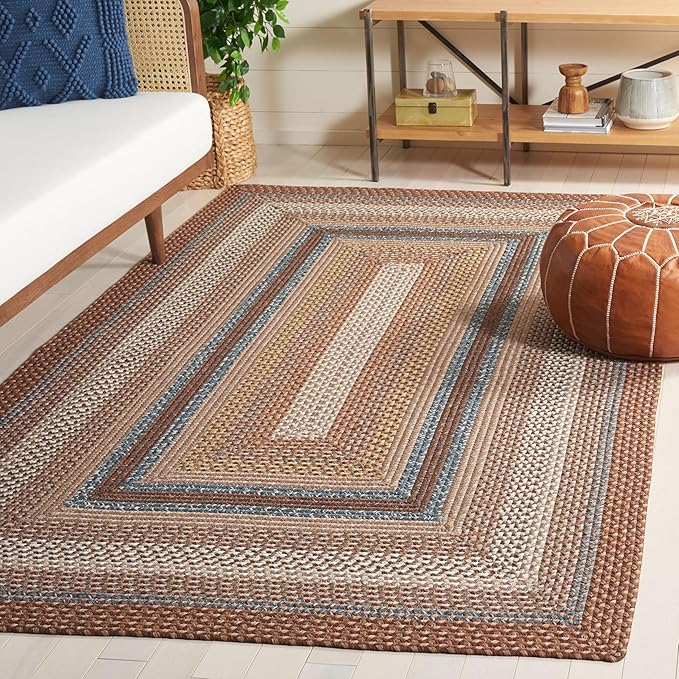 SAFAVIEH Washable Rug Outdoor Braided Collection - 4' x 6', Brown & Multi, Handmade & Reversible, Non-Shedding & Easy to Clean, Ideal for Patio, Backyard, Mudroom (BRD313A)