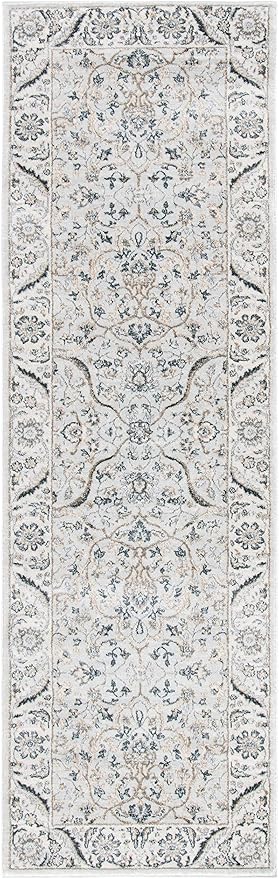 SAFAVIEH Isabella Collection Runner Rug - 2'2" x 11', Light Grey & Cream, Oriental Design, Non-Shedding & Easy Care, Ideal for High Traffic Areas in Living Room, Bedroom (ISA912F)