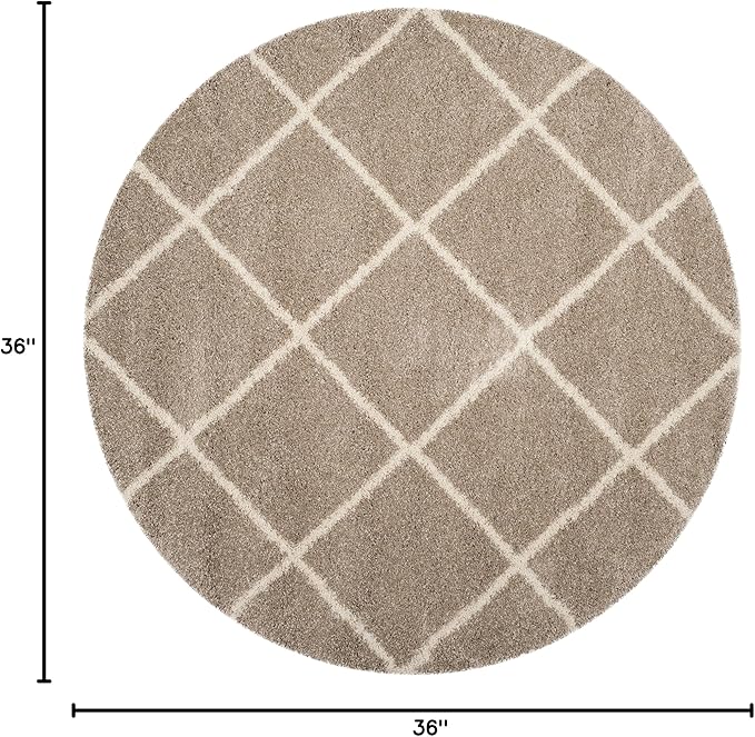 SAFAVIEH Hudson Shag Collection 3' Round Beige/Ivory SGH281S Modern Diamond Trellis Non-Shedding Living Room Bedroom Dining Room Entryway Plush 2-inch Thick Area Rug