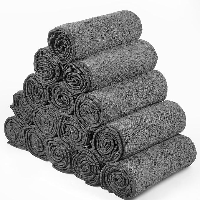 Shimeyao 24 Pack Bleach Proof Towels Microfiber Absorbent Resistant Hair Hand Towels Bulk Quick Dry for Barber Gym Spa Shaving (Grey,Classic)