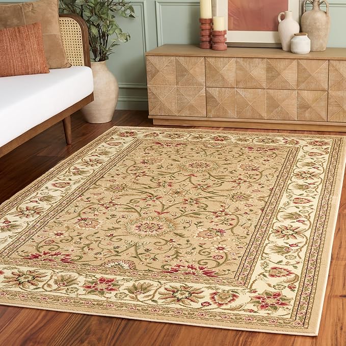 SAFAVIEH Lyndhurst Collection Area Rug - 5'3" x 7'6", Beige & Ivory, Traditional Oriental Design, Non-Shedding & Easy Care, Ideal for High Traffic Areas in Living Room, Bedroom (LNH212D)
