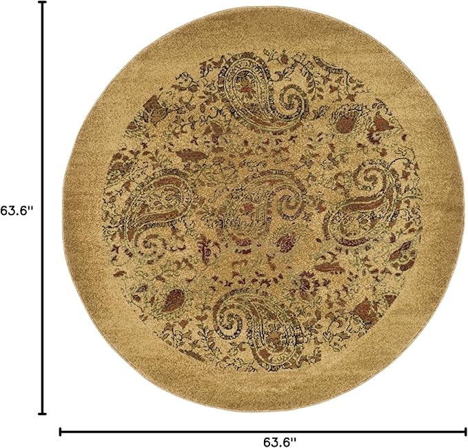 SAFAVIEH Lyndhurst Collection Area Rug - 5'3" Round, Beige & Multi, Traditional Paisley Design, Non-Shedding & Easy Care, Ideal for High Traffic Areas in Living Room, Bedroom (LNH224A)