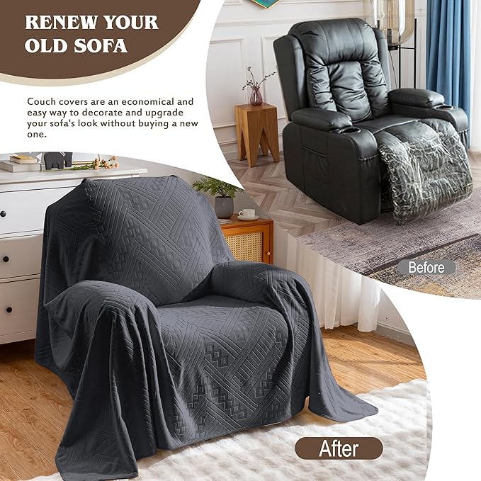 Waterproof Recliner Chair Covers, Anti-Slip Reclining Chair Covers, Pet-Friendly, Washable, Durable and Breathable Couch Covers – Reversible Design for Sofa Protection(71x71in/Dark Grey)