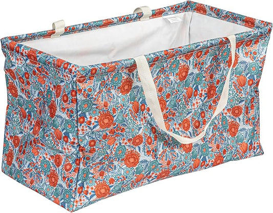 Household Essentials Large Canvas Utility Tote Bag with Handles | Collapsible Storage Basket for Laundry, Groceries, College, Beach, Car & More | Water-Resistant Lining | 11"x22"x13"