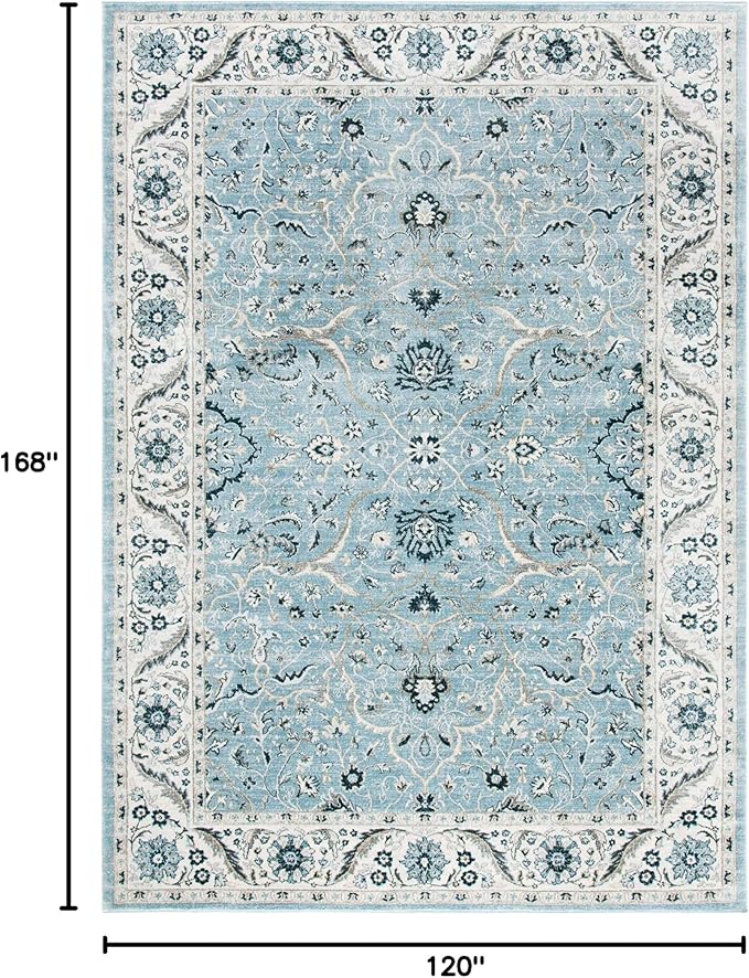 SAFAVIEH Isabella Collection Area Rug - 10' x 14', Light Blue & Cream, Oriental Design, Non-Shedding & Easy Care, Ideal for High Traffic Areas in Living Room, Bedroom (ISA912M)
