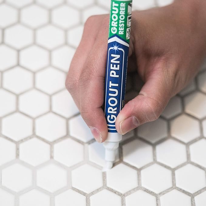 Grout Pen Tile Paint Marker: Waterproof Grout Colorant and Sealer Pen to Renew, Repair, and Refresh Tile Grout - Cleaner Coating Stain Pens - 2 Pack, 5mm Narrow Cream and 5mm Narrow White Tip
