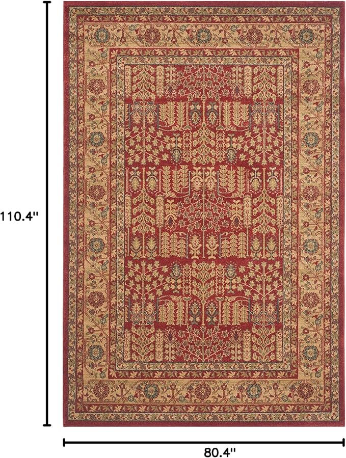 SAFAVIEH Mahal Collection Area Rug - 6'7" x 9'2", Red & Natural, Traditional Oriental Design, Non-Shedding & Easy Care, Ideal for High Traffic Areas in Living Room, Bedroom (MAH697A)