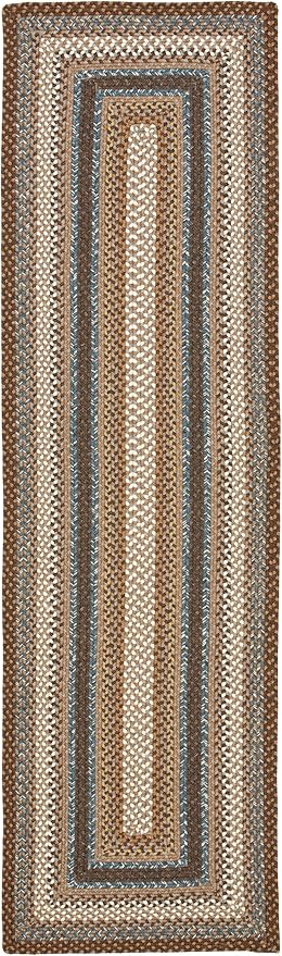 SAFAVIEH Washable Rug Outdoor Braided Collection - 2'3" x 18' Runner, Brown & Multi, Handmade, Indoor & Outdoor & Washable Ideal for Patio, Backyard, Mudroom (BRD313A)