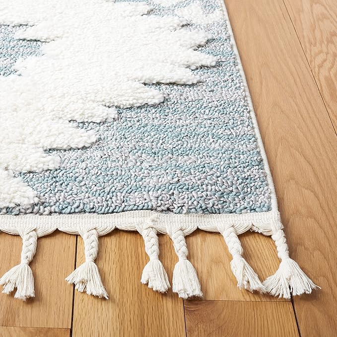 SAFAVIEH Moroccan Tassel Shag Collection Accent Rug - 3' x 5', Teal & Ivory, Non-Shedding & Easy Care, 2-inch Thick Ideal for High Traffic Areas in Entryway, Living Room, Bedroom (MTS652K)