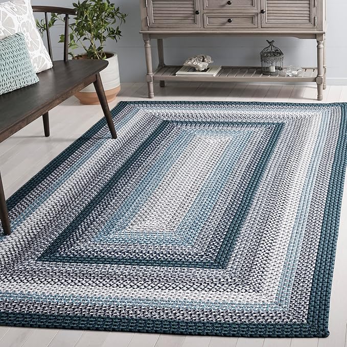 SAFAVIEH Washable Rug Outdoor Braided Collection - 5' x 8', Teal & Multi, Handmade & Reversible, Non-Shedding & Easy to Clean, Ideal for Patio, Backyard, Mudroom (BRD308J)
