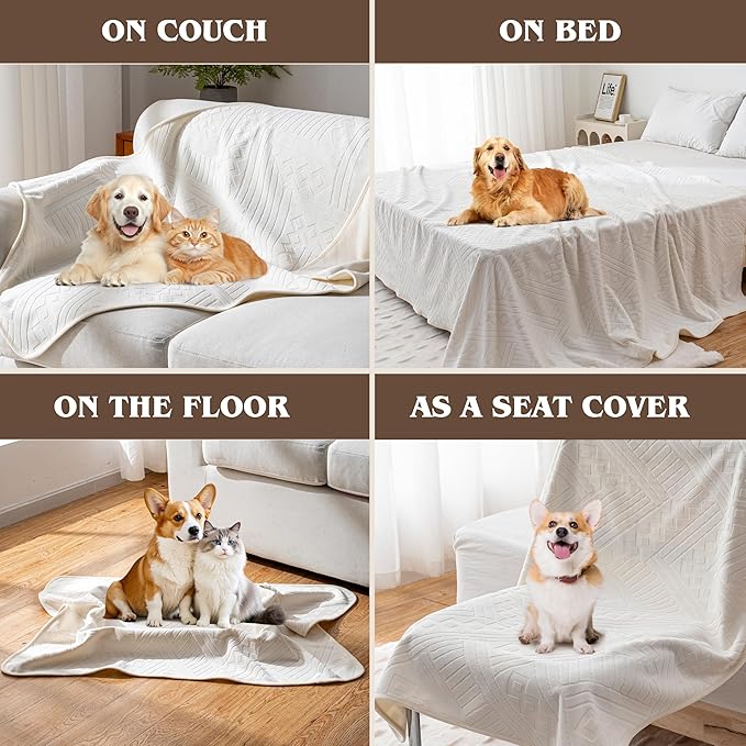Waterproof Recliner Chair Cover - Washable Double-Sided Velvet and Pattern Reversible Cover for Couch, Bed, Car and Sofa Protection for Dogs, 30x40in/Beige