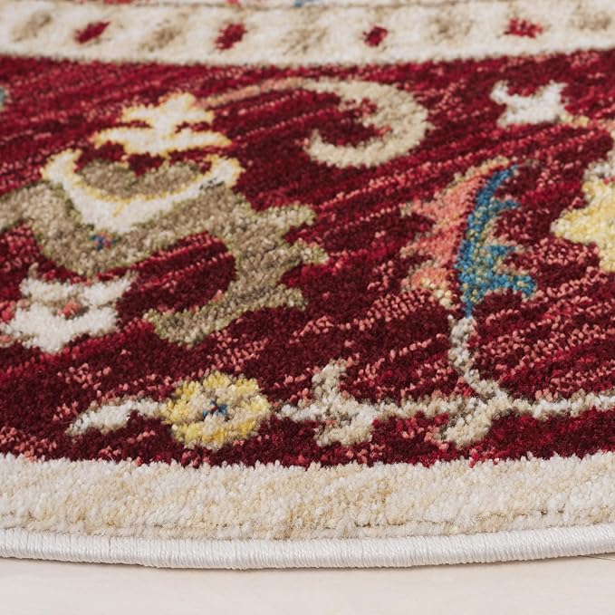 SAFAVIEH Kashan Collection Area Rug - 6'7" Round, Ivory & Red, Non-Shedding & Easy Care, Ideal for High Traffic Areas in The Living Room, Dining, Bedroom (KSN303D)